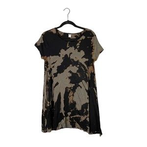 Old Navy Black Bleach Dye Tie Dye Stretchy Short Sleeve Shirt Dress Size Medium